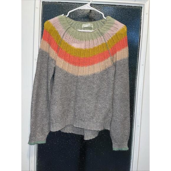 Anthropologie Sweaters - Anthropologie Sweater, XS Part Wool & Alpaca, Gray With Colorful Stripes